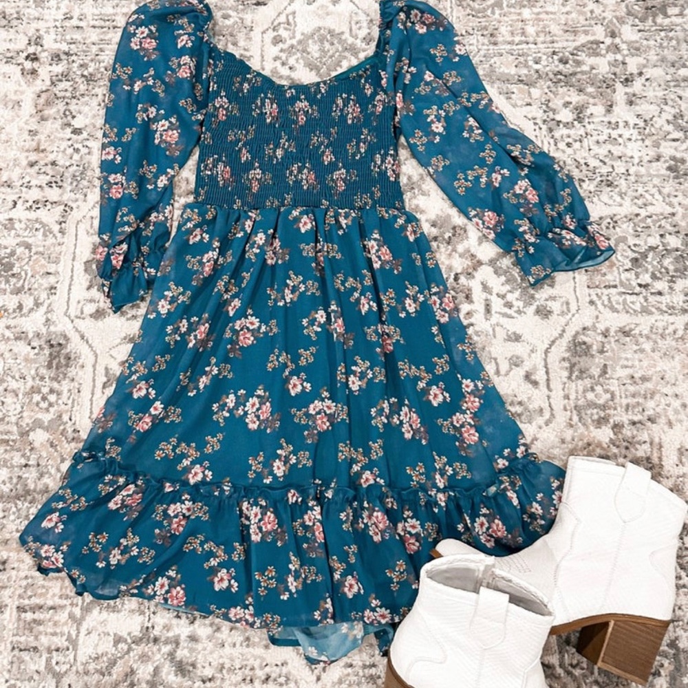 Teal Floral Dress